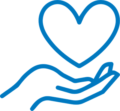 Heart over hand icon